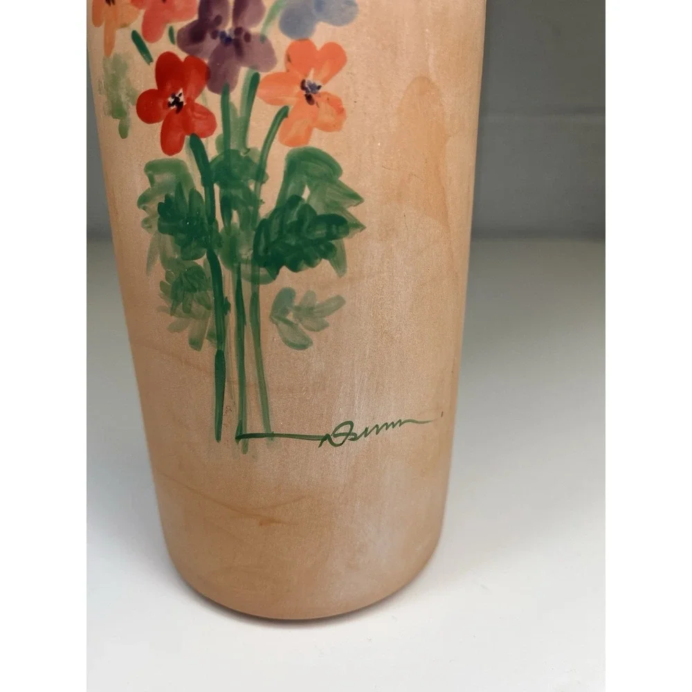 Rosenthal Netter Vintage Terracotta Flared‎ Vase Hand Painted Flowers Green